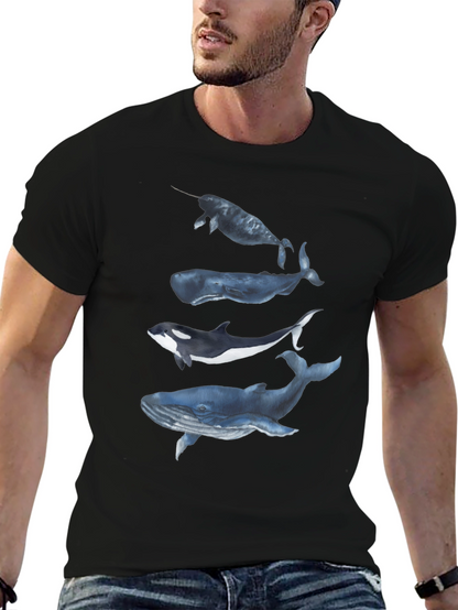 Camiseta Negra con Diseño de Ballenas Acuarela