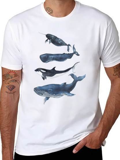 Camiseta Negra con Diseño de Ballenas Acuarela