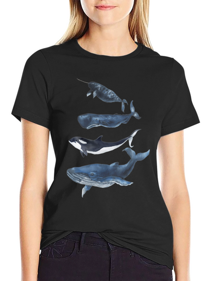 Camiseta Negra con Diseño de Ballenas Acuarela