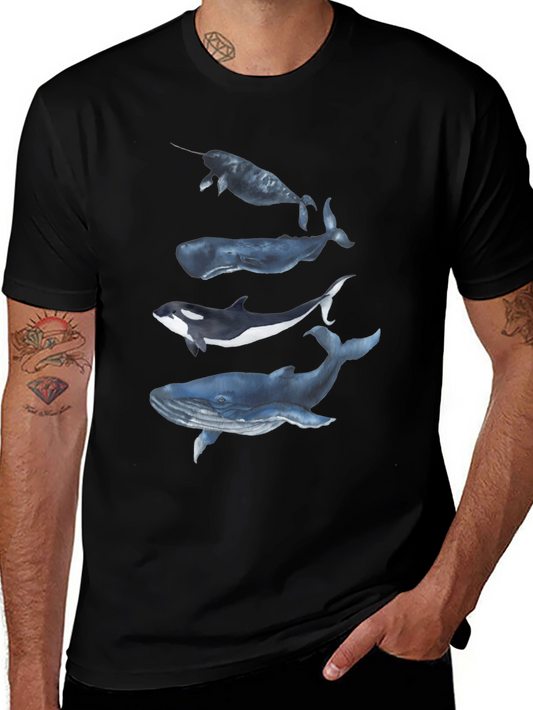 Camiseta Negra con Diseño de Ballenas Acuarela