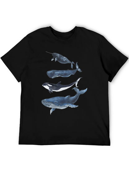 Camiseta Negra con Diseño de Ballenas Acuarela