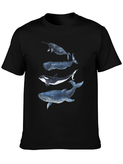 Camiseta Negra con Diseño de Ballenas Acuarela