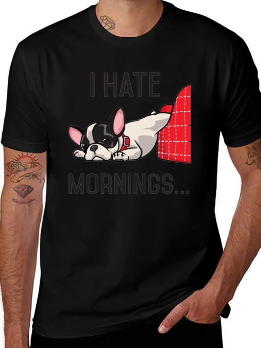 Camiseta Negra Odio las Mañanas con Bulldog Francés