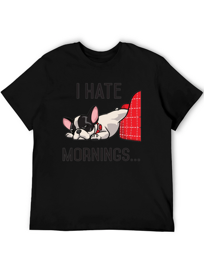 Camiseta Negra Odio las Mañanas con Bulldog Francés