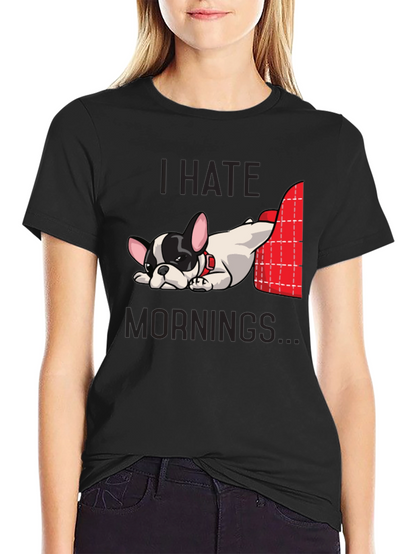 Camiseta Negra Odio las Mañanas con Bulldog Francés