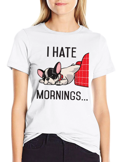 Camiseta Negra Odio las Mañanas con Bulldog Francés