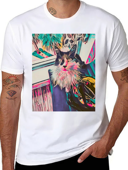 Camiseta Negra con Diseño de Gato Abstracto
