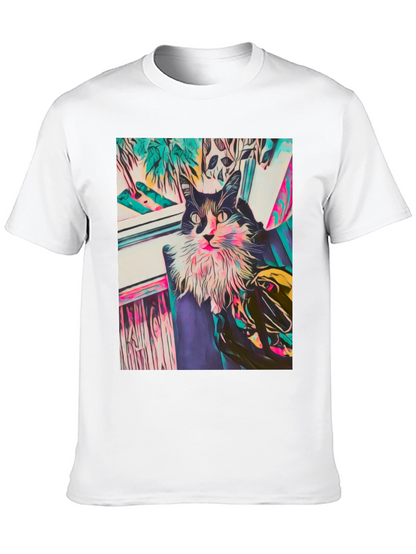 Camiseta Negra con Diseño de Gato Abstracto