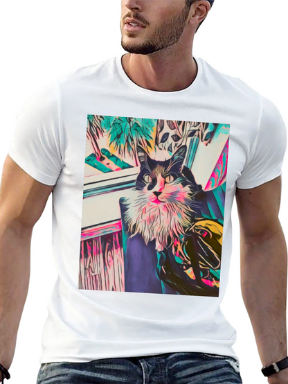 Camiseta Negra con Diseño de Gato Abstracto