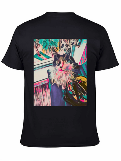 Camiseta Negra con Diseño de Gato Abstracto