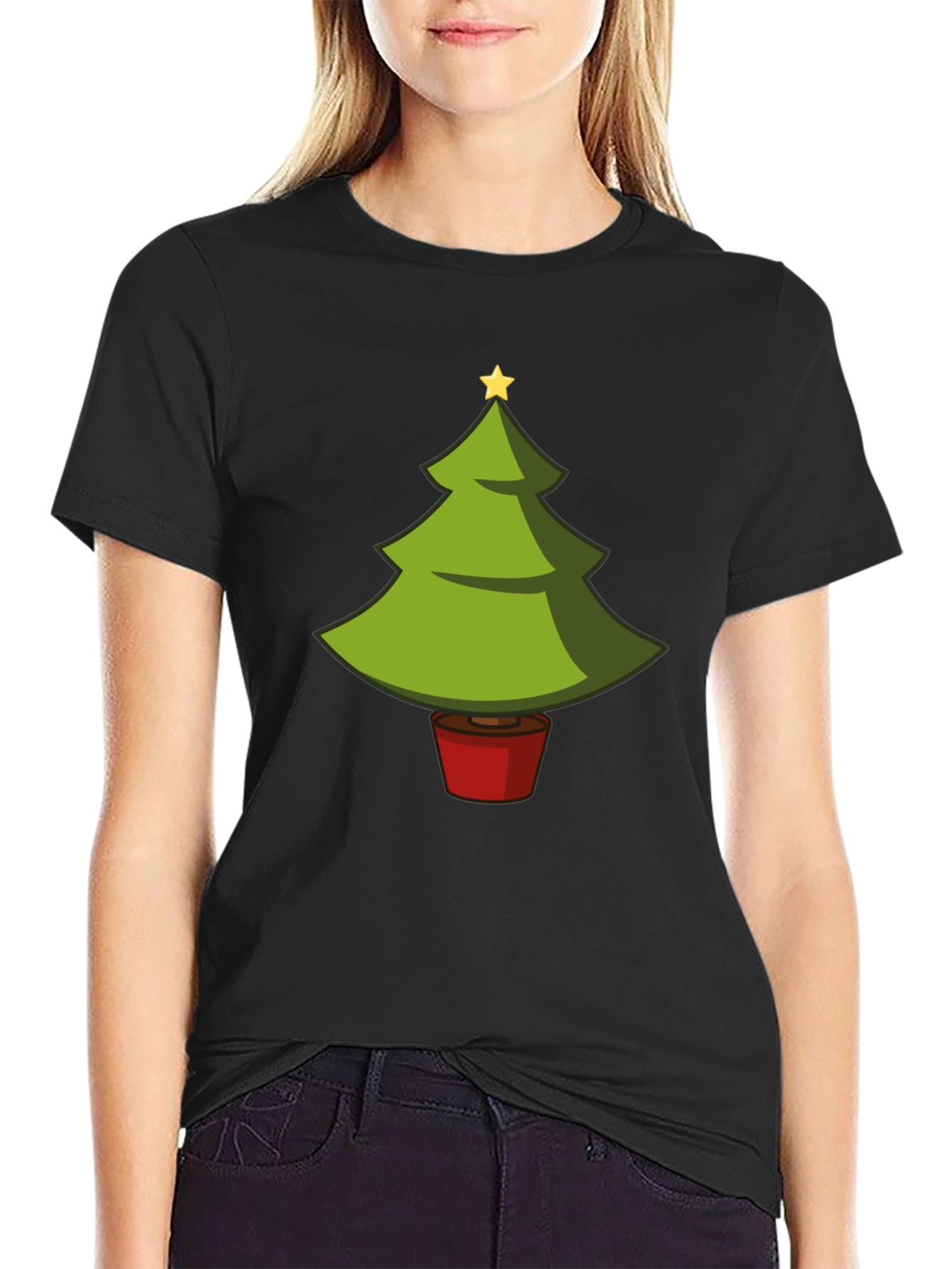 Camiseta Negra con Árbol de Navidad Divertido