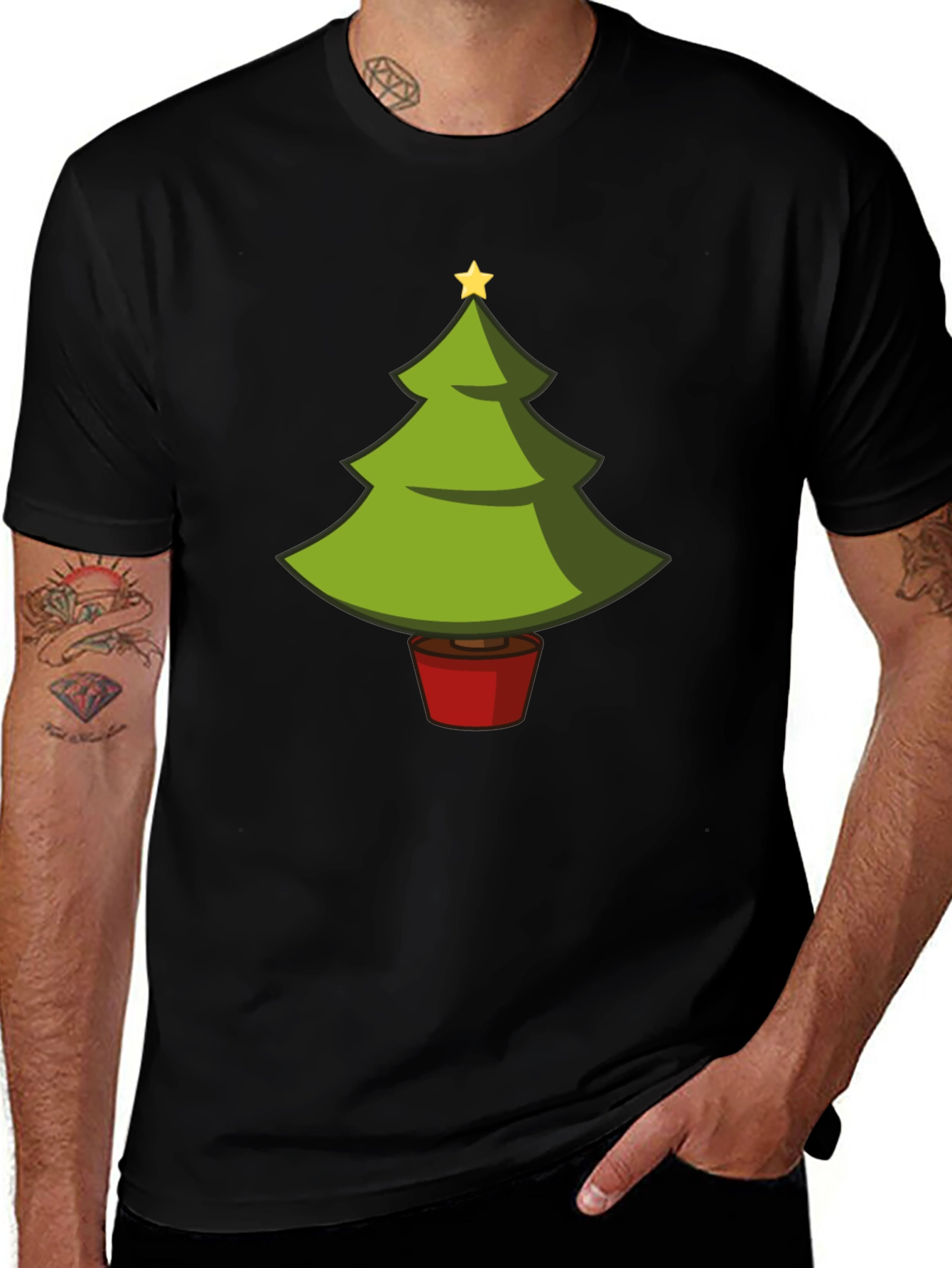 Camiseta Negra con Árbol de Navidad Divertido
