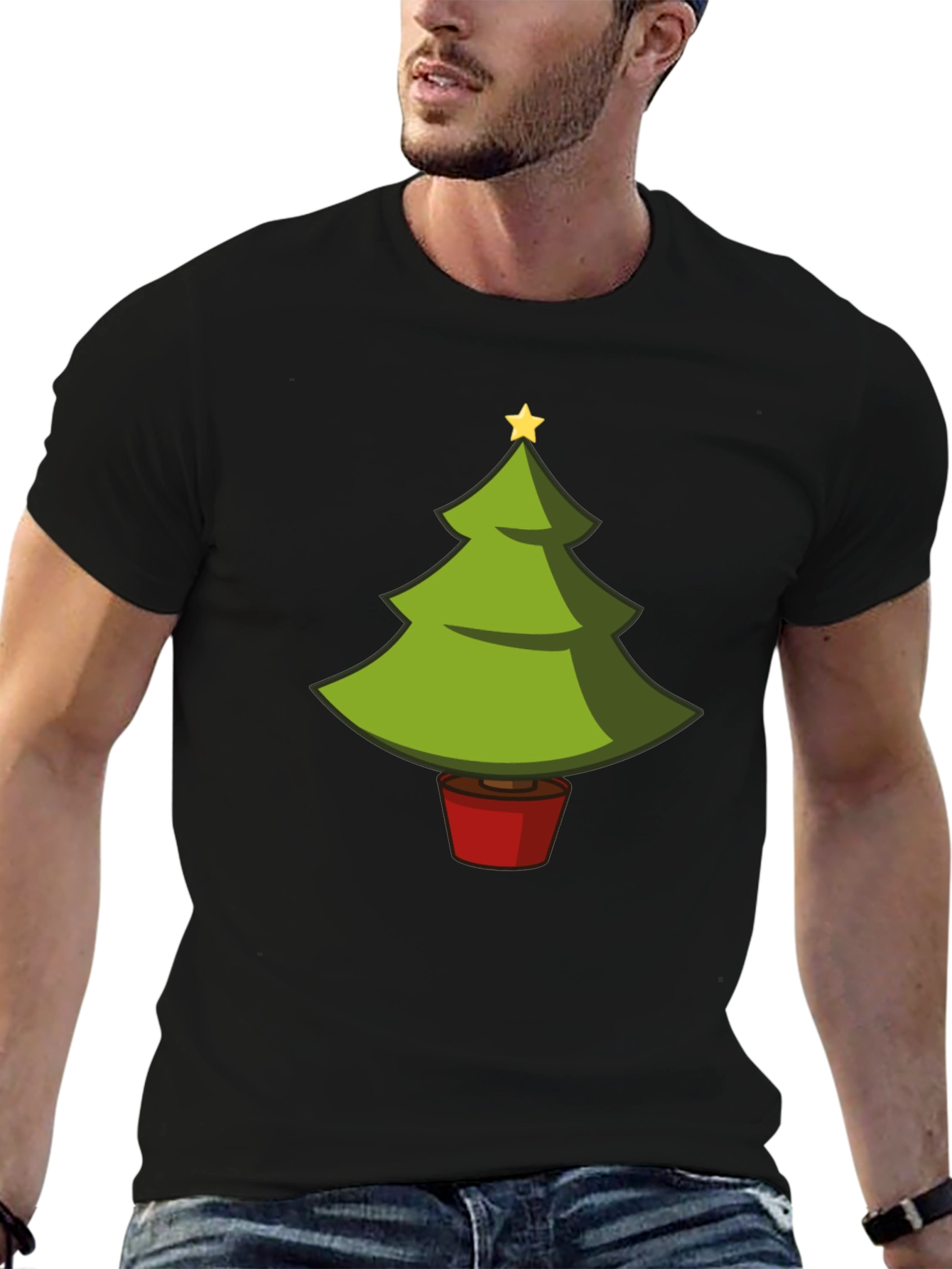 Camiseta Negra con Árbol de Navidad Divertido