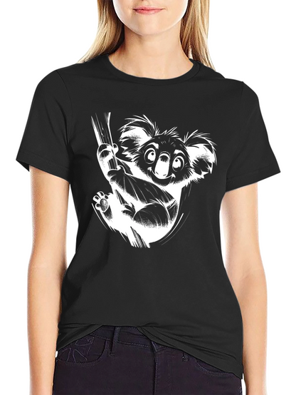 Camiseta Negra con Diseño de Koala Divertido