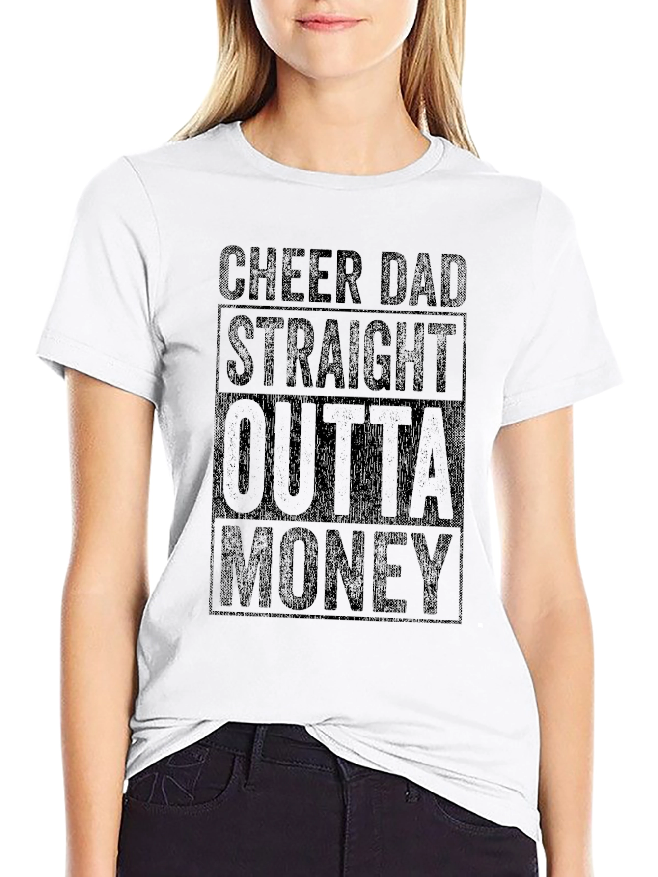 Camiseta Negra Humor Cheer Dad Outta Money