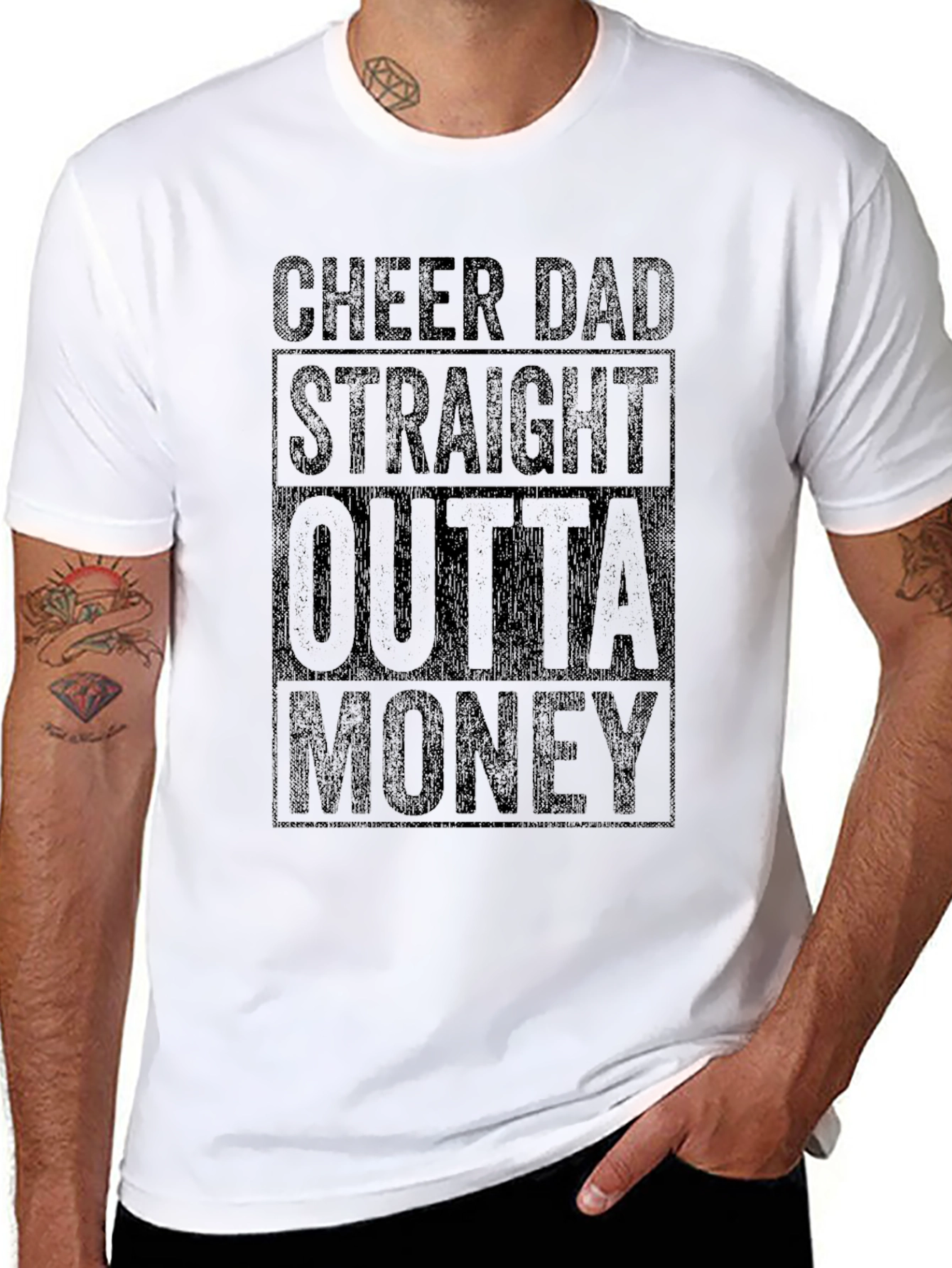 Camiseta Negra Humor Cheer Dad Outta Money