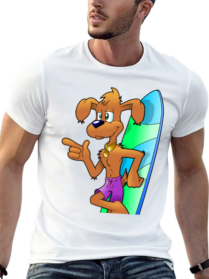 Camiseta Negra con Diseño de Perro Surfista