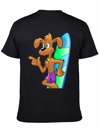 Camiseta Negra con Diseño de Perro Surfista