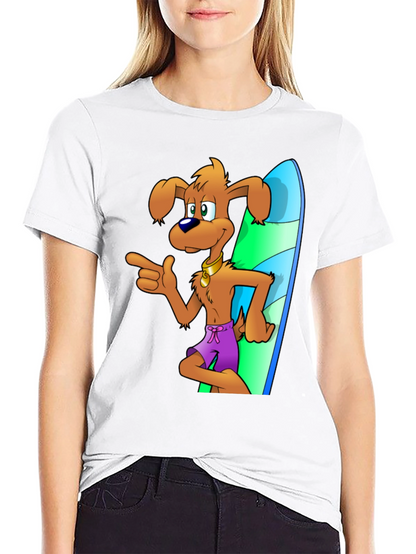 Camiseta Negra con Diseño de Perro Surfista