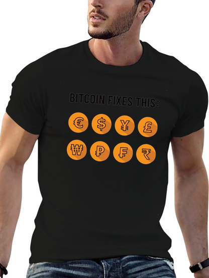 Camiseta Bitcoin Fixes This: Monedas del Mundo