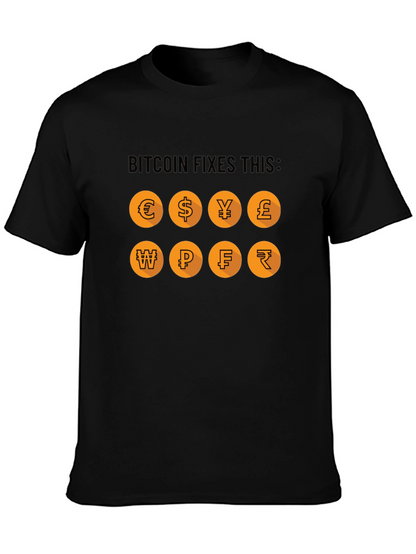 Camiseta Bitcoin Fixes This: Monedas del Mundo