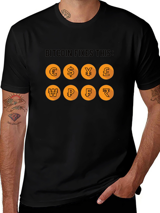 Camiseta Bitcoin Fixes This: Monedas del Mundo