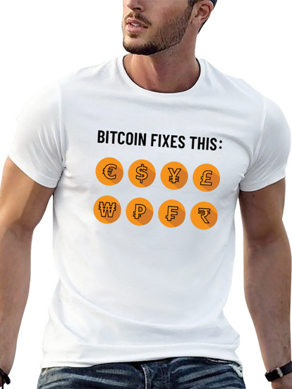 Camiseta Bitcoin Fixes This: Monedas del Mundo