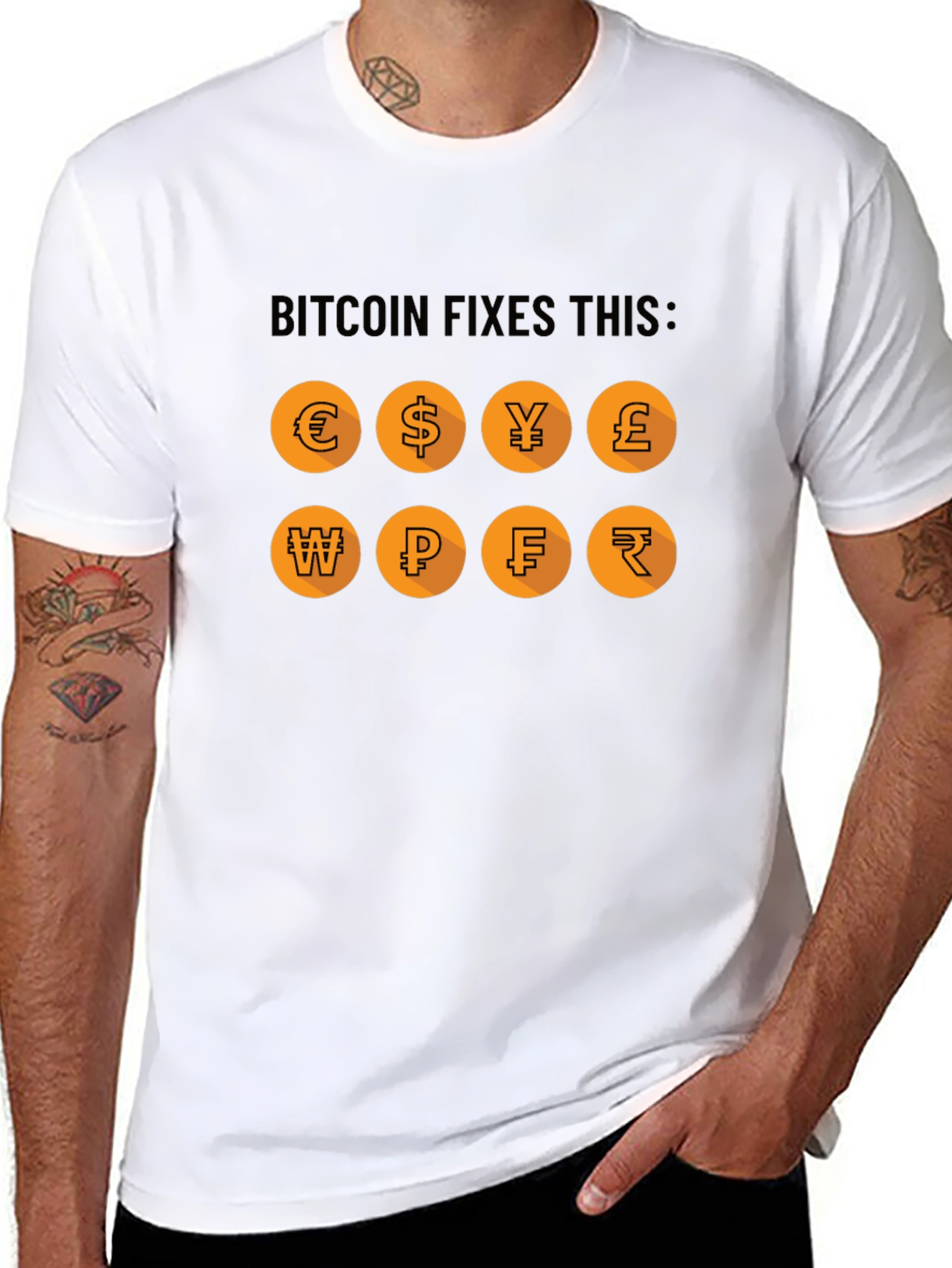 Camiseta Bitcoin Fixes This: Monedas del Mundo