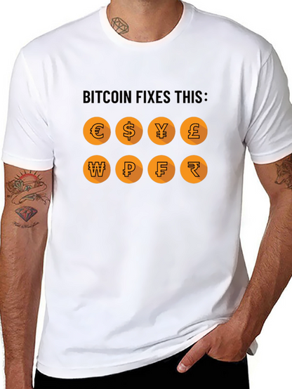 Camiseta Bitcoin Fixes This: Monedas del Mundo
