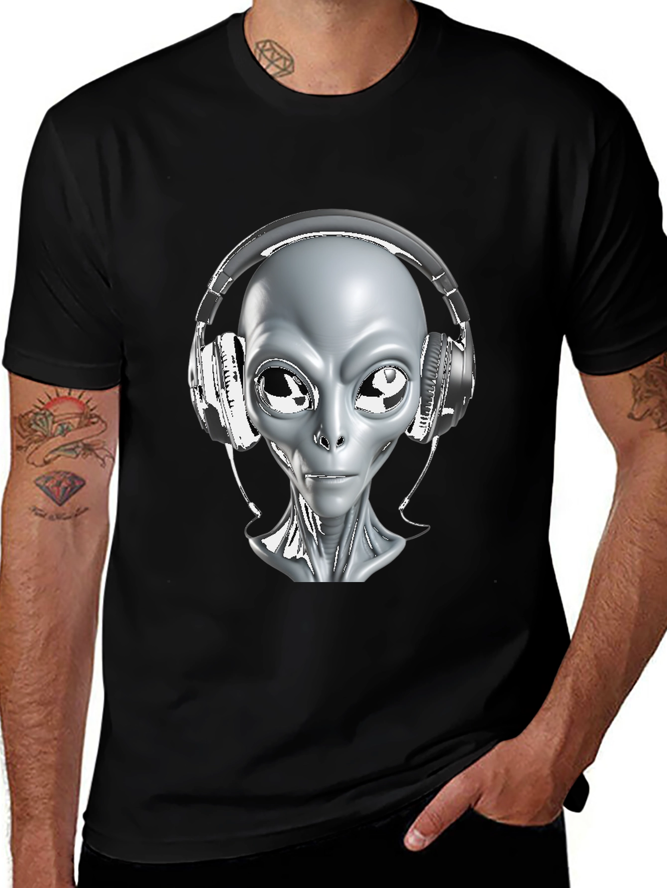 Camiseta Hombre Alienígena con Audífonos - Diseño Único