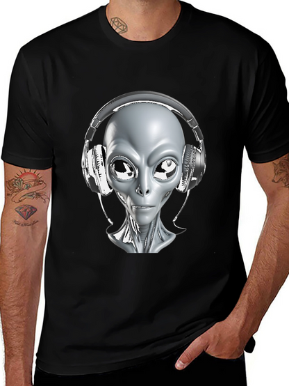 Camiseta Hombre Alienígena con Audífonos - Diseño Único