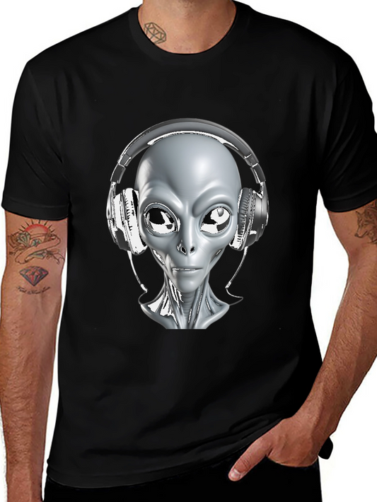 Camiseta Hombre Alienígena con Audífonos - Diseño Único