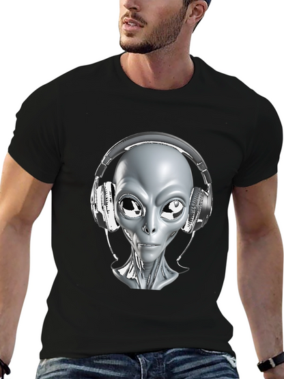 Camiseta Hombre Alienígena con Audífonos - Diseño Único