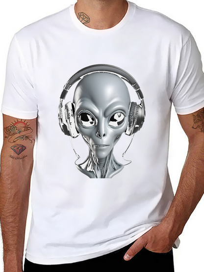 Camiseta Hombre Alienígena con Audífonos - Diseño Único
