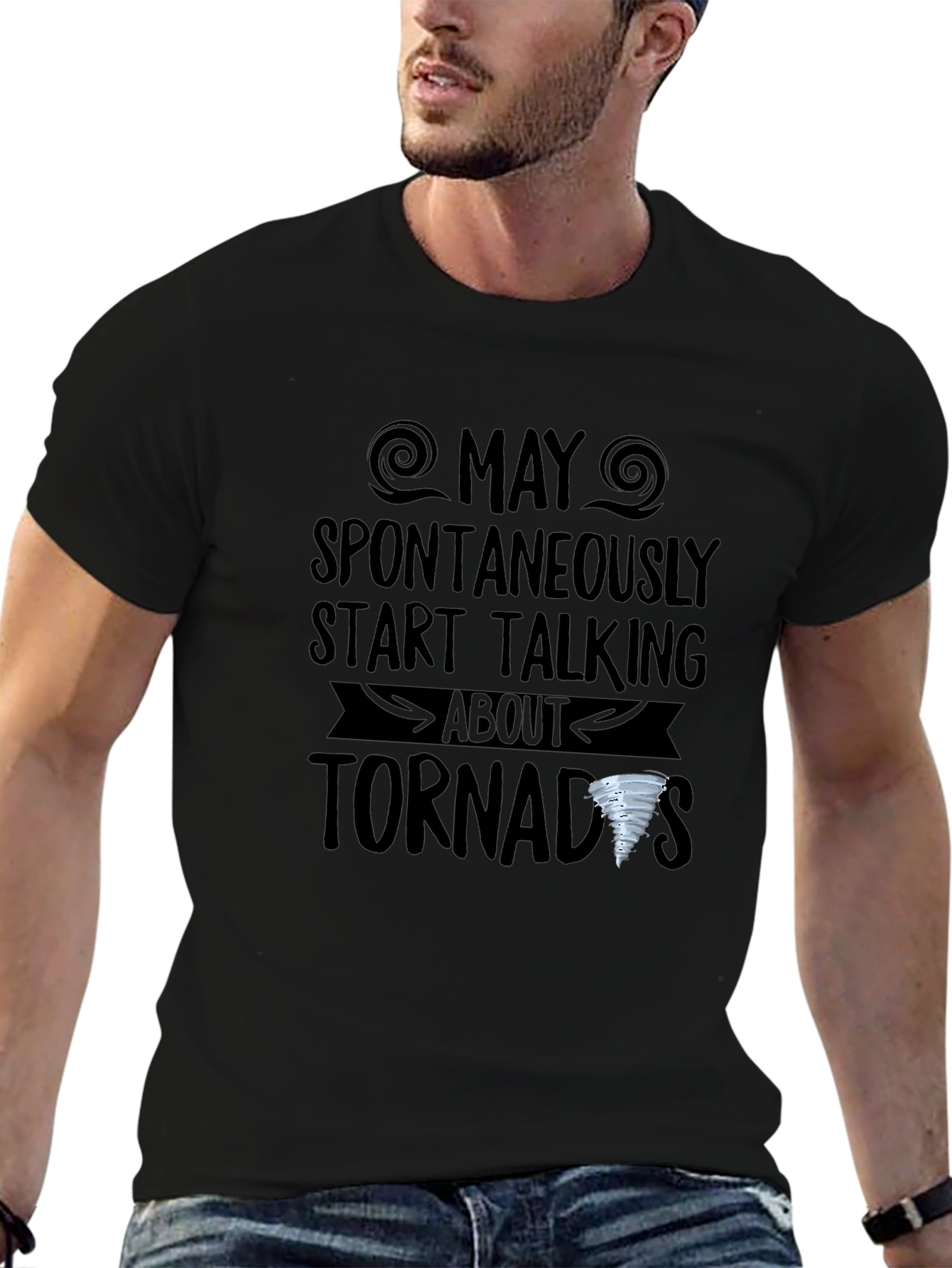 Camiseta Negra con Diseño de Tornados