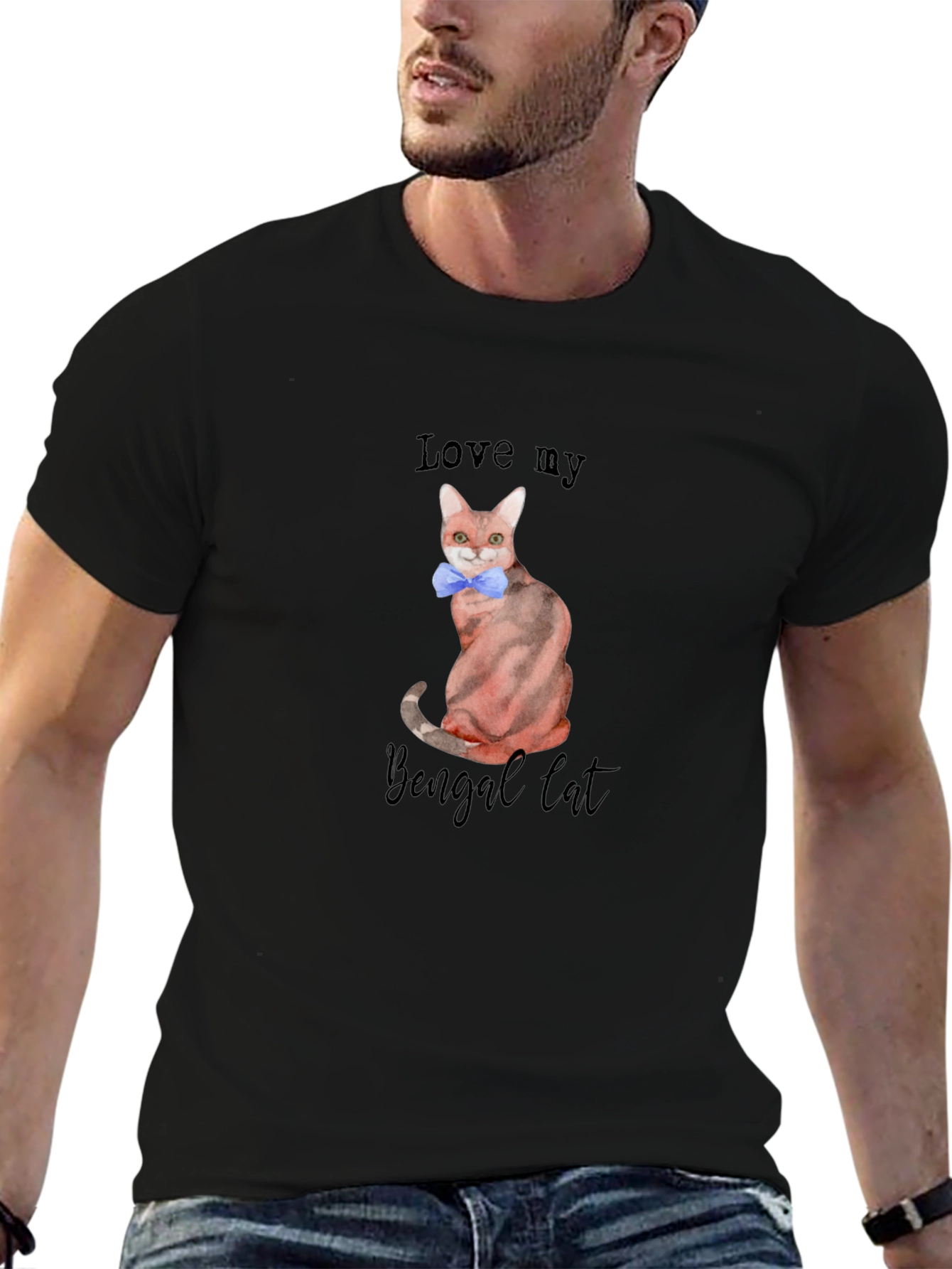 Camiseta Negra Amo a mi Gato Bengalí