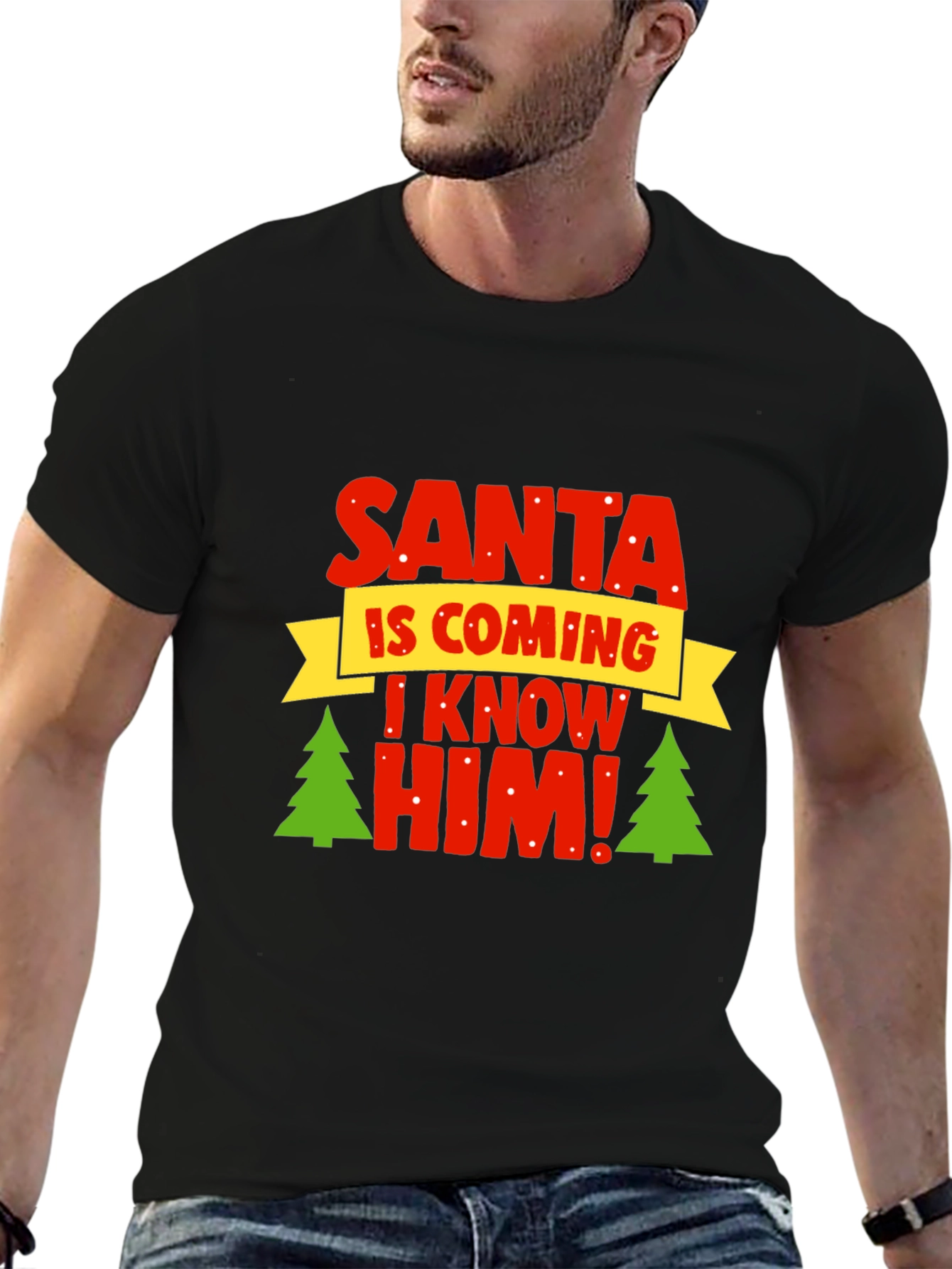 Camiseta Navideña Negra - ¡Santa Viene!
