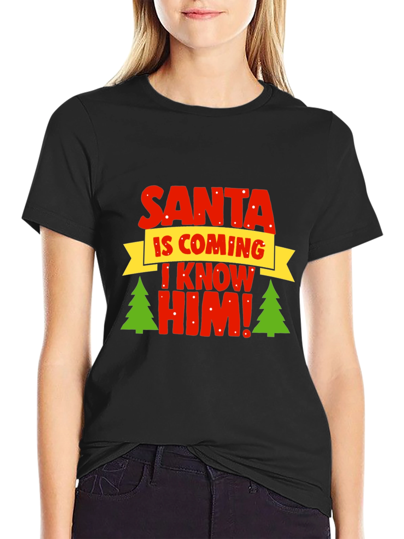 Camiseta Navideña Negra - ¡Santa Viene!