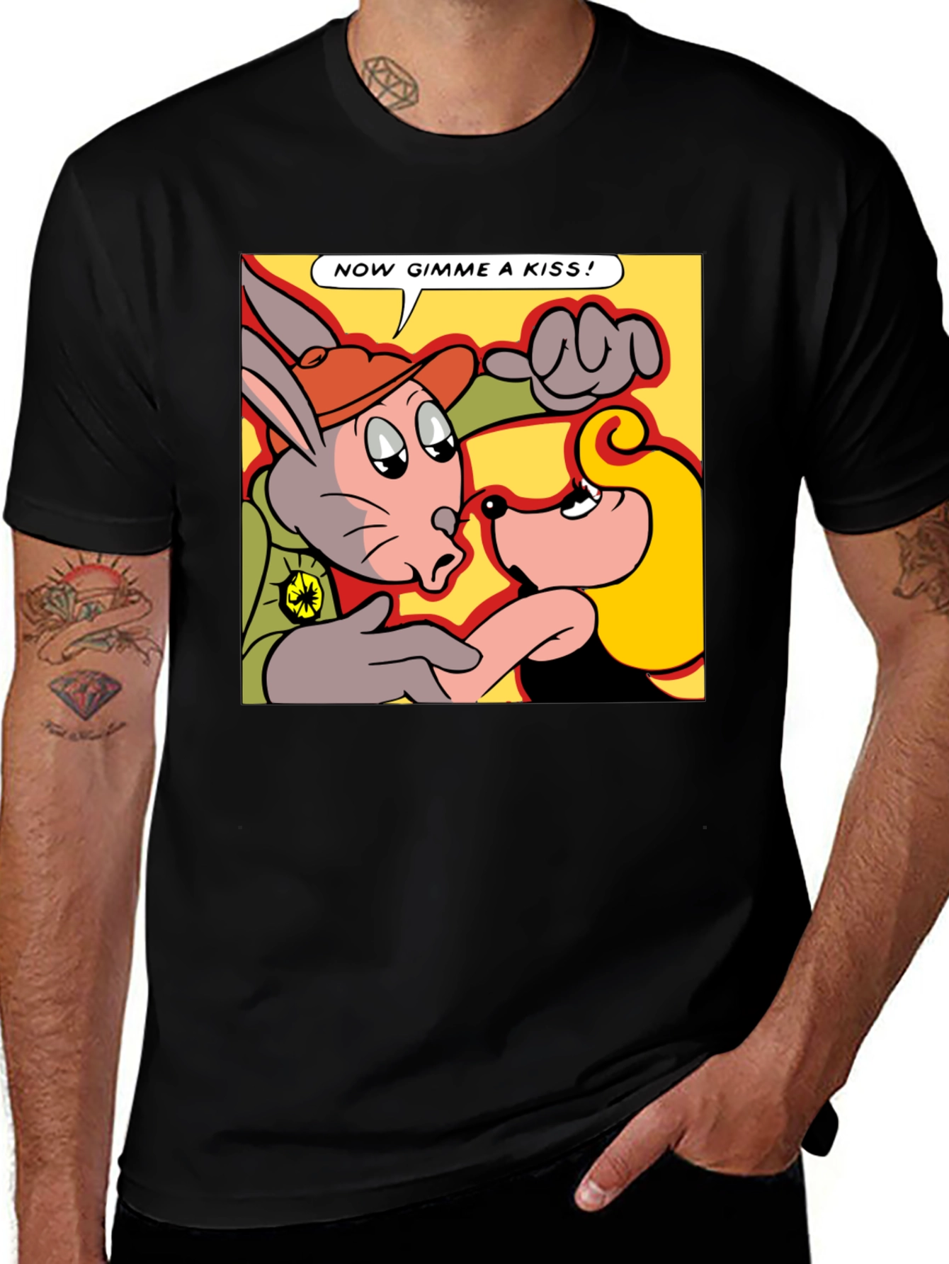 Camiseta Negra con Dibujo Animado Retro