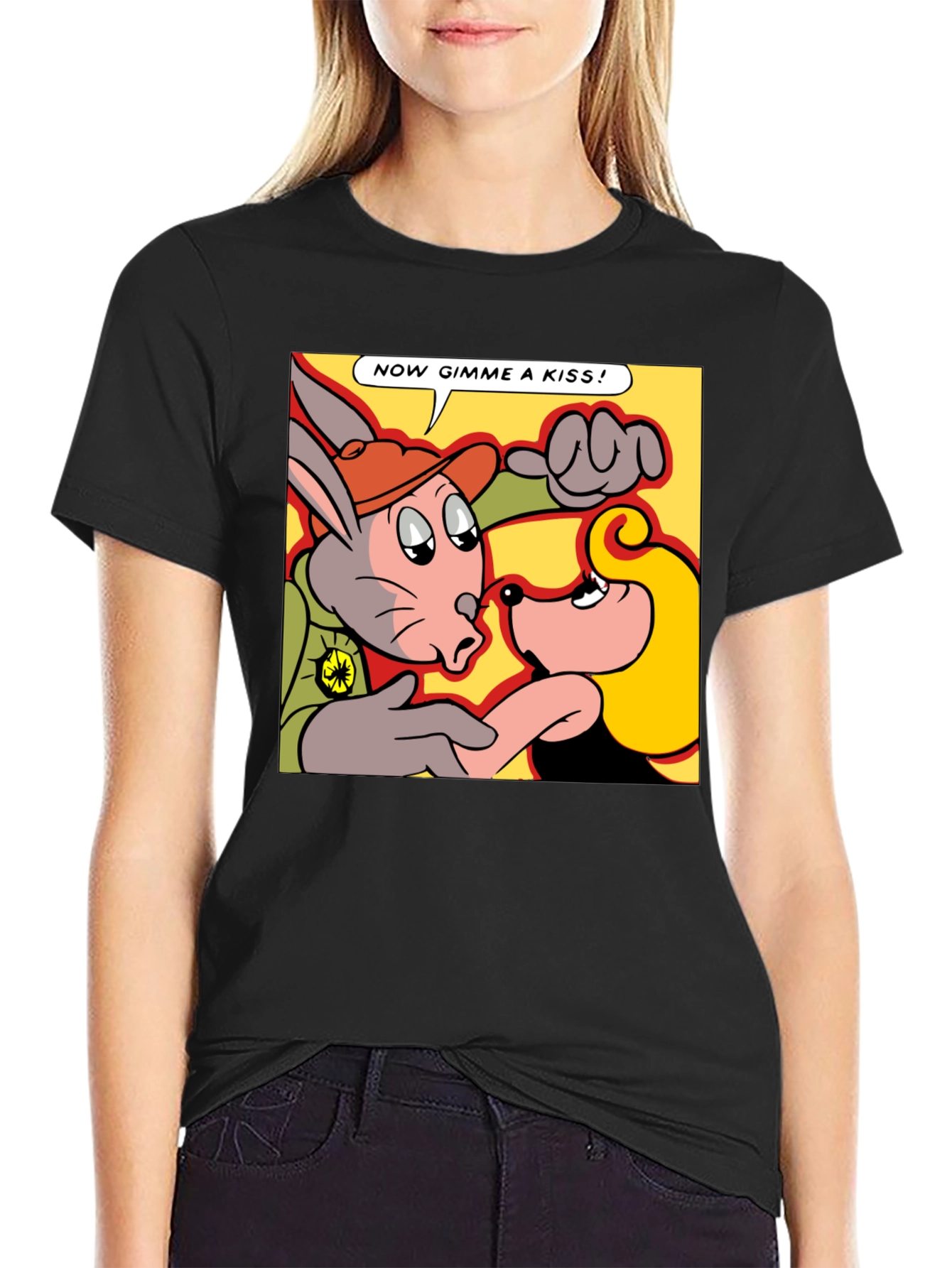 Camiseta Negra con Dibujo Animado Retro