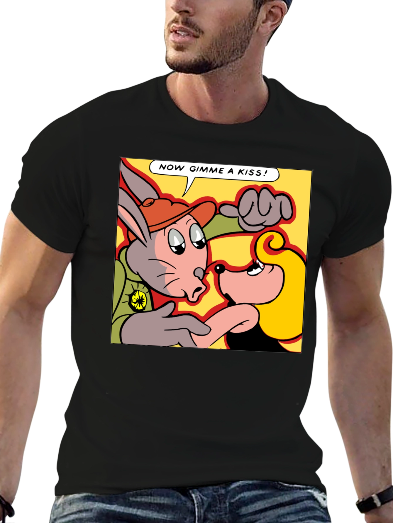 Camiseta Negra con Dibujo Animado Retro
