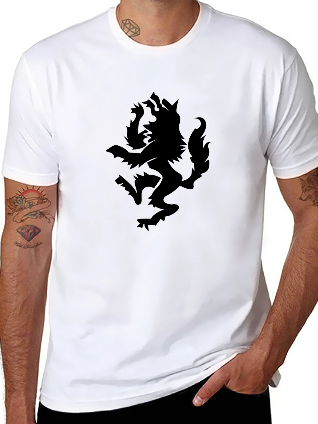 Camiseta Negra con Diseño de Lobo Impreso