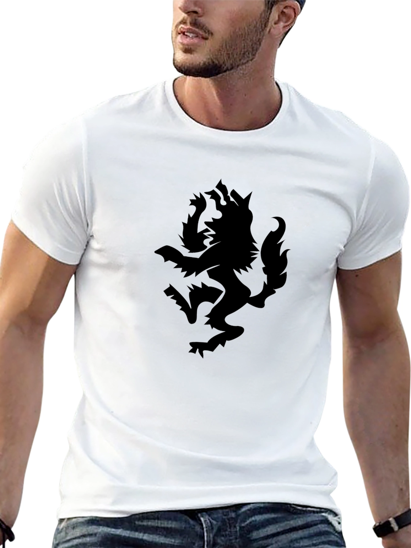 Camiseta Negra con Diseño de Lobo Impreso