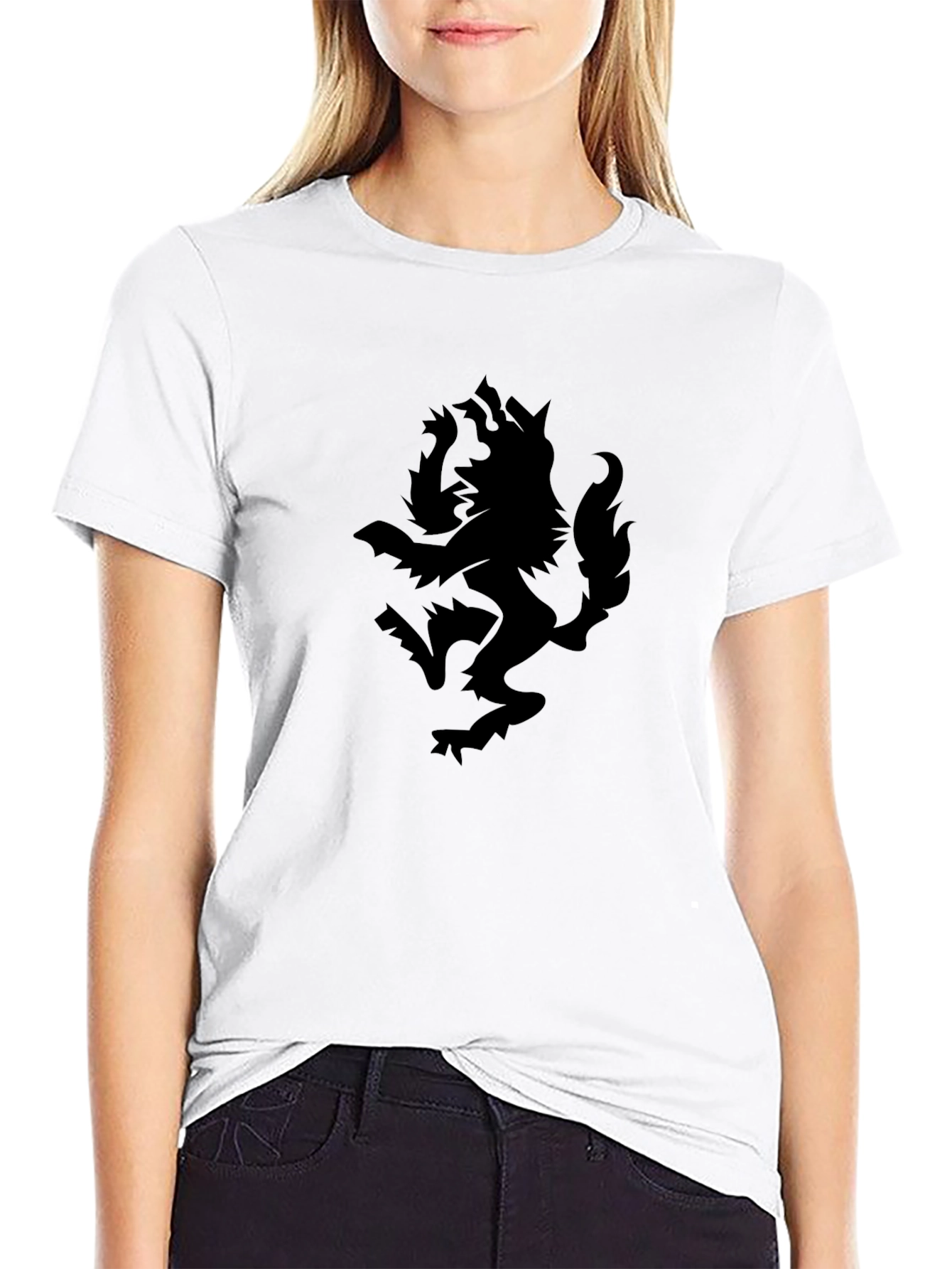 Camiseta Negra con Diseño de Lobo Impreso