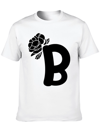 Camiseta Negra con Diseño de Letra y Rosa