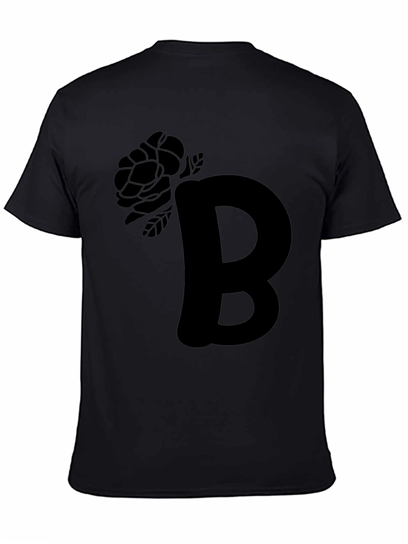 Camiseta Negra con Diseño de Letra y Rosa