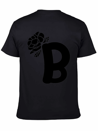 Camiseta Negra con Diseño de Letra y Rosa