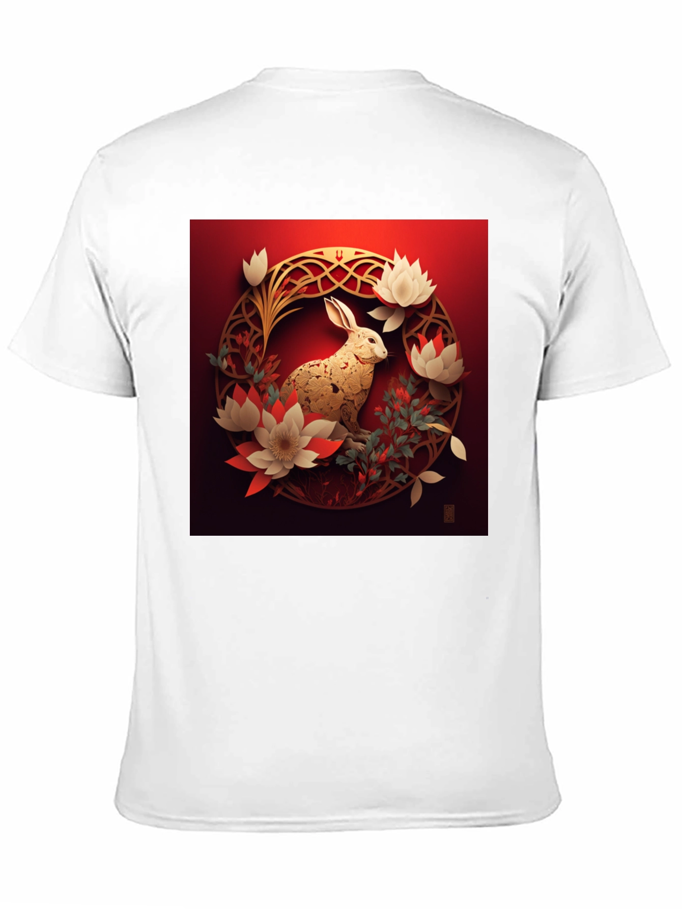 Camiseta Hombre Conejo Dorado Diseño Floral