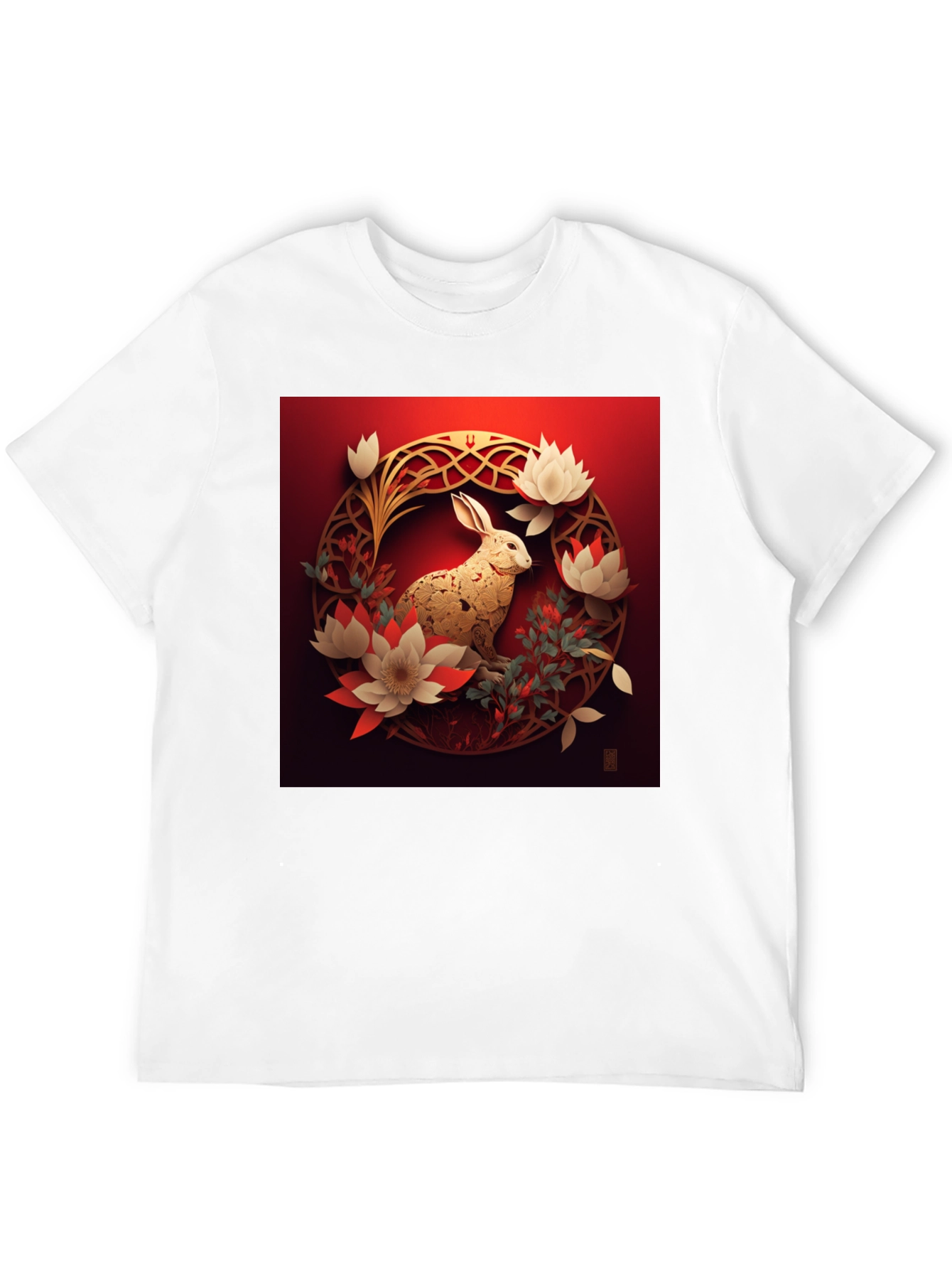 Camiseta Hombre Conejo Dorado Diseño Floral