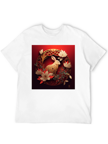 Camiseta Hombre Conejo Dorado Diseño Floral